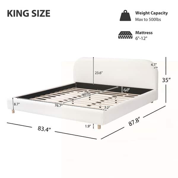 dimension image slide 1 of 11, Upholstered Platform Bed with Curve-Shaped Design Headboard