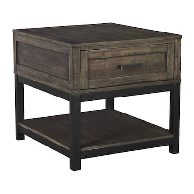 27 in. Brown and Black Rectangle Wood End Table with Storage Drawer for Convenience