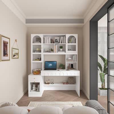 Work-and-Store Combo Unit Sleek MultiShelf Organizer with Writing Desk