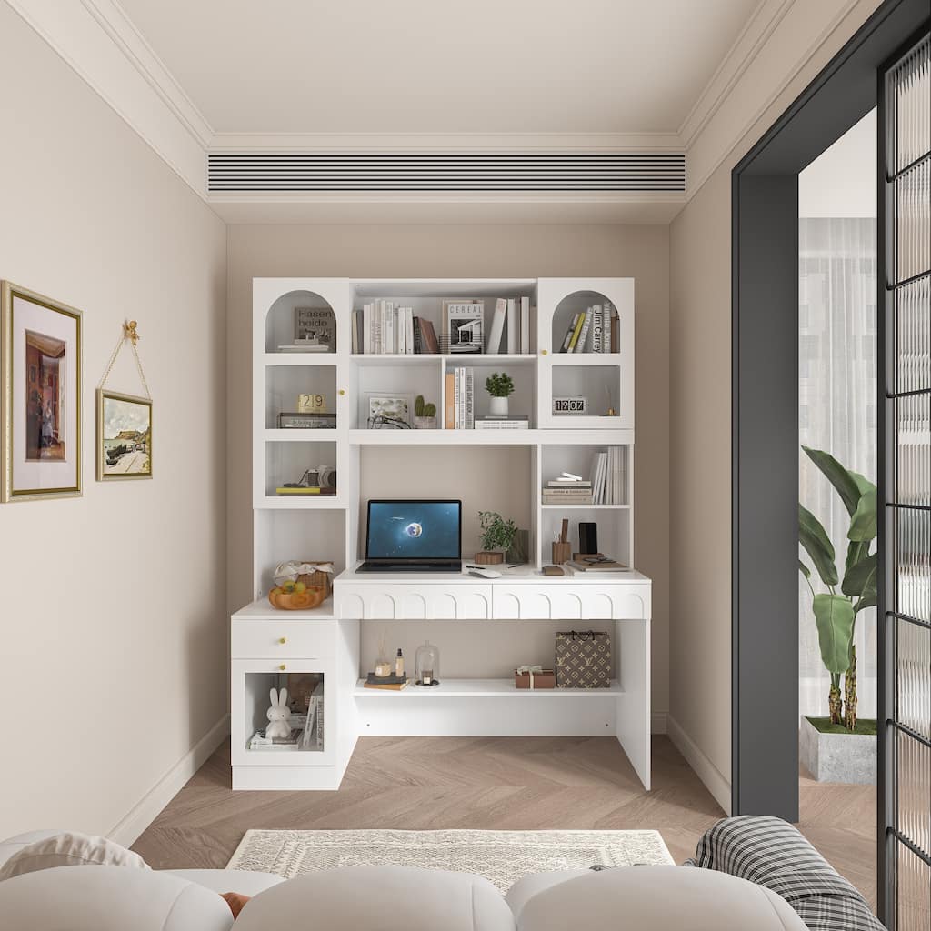 Work-and-Store Combo Unit Sleek MultiShelf Organizer with Writing Desk