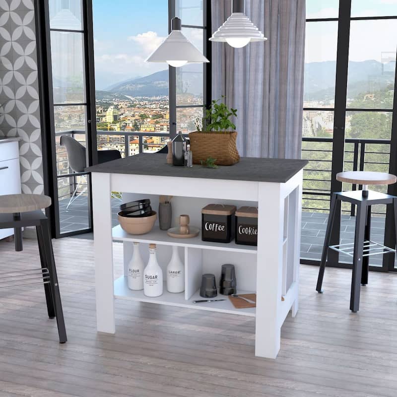 FM Furniture Brooklyn Kitchen Island with Open Storage - White/Onyx