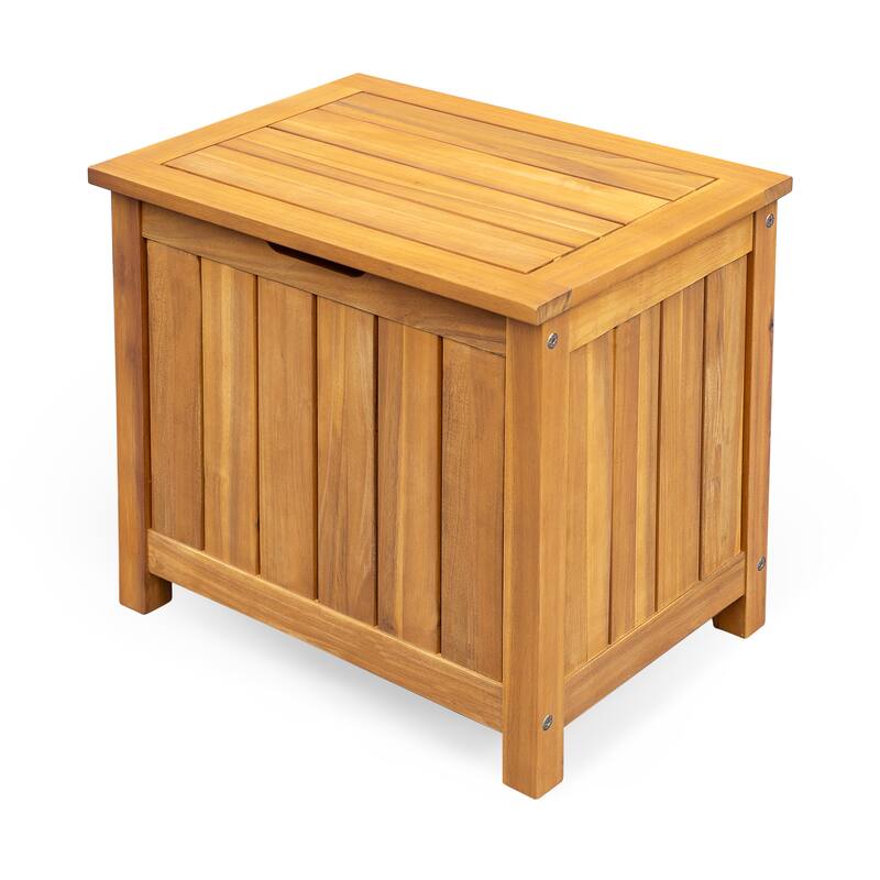 Roomfitters Portside 30 Gallon Solid Acacia Wood Deck Box with Louvered Sides, Outdoor Storage, Teak Finish