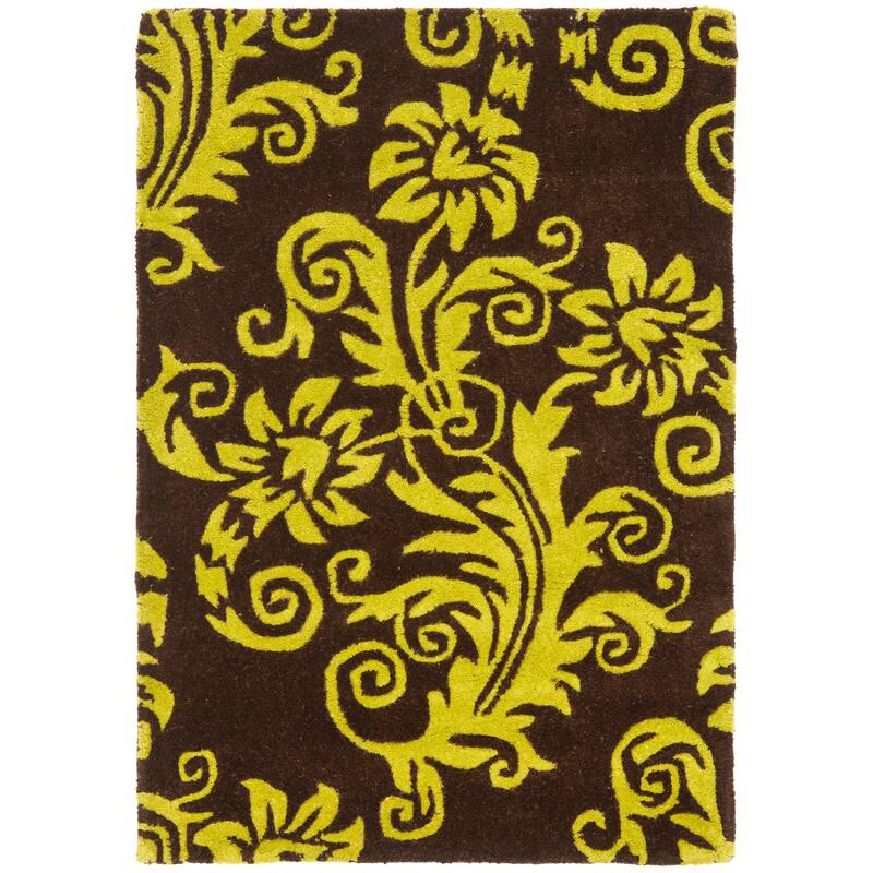 SAFAVIEH Handmade Soho Cassondra Scroll N.Z. Wool Rug - 2' x 3' - Brown/Green