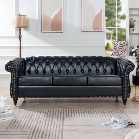 Rolled Arm Chesterfield 3 PU Seater Sofa
