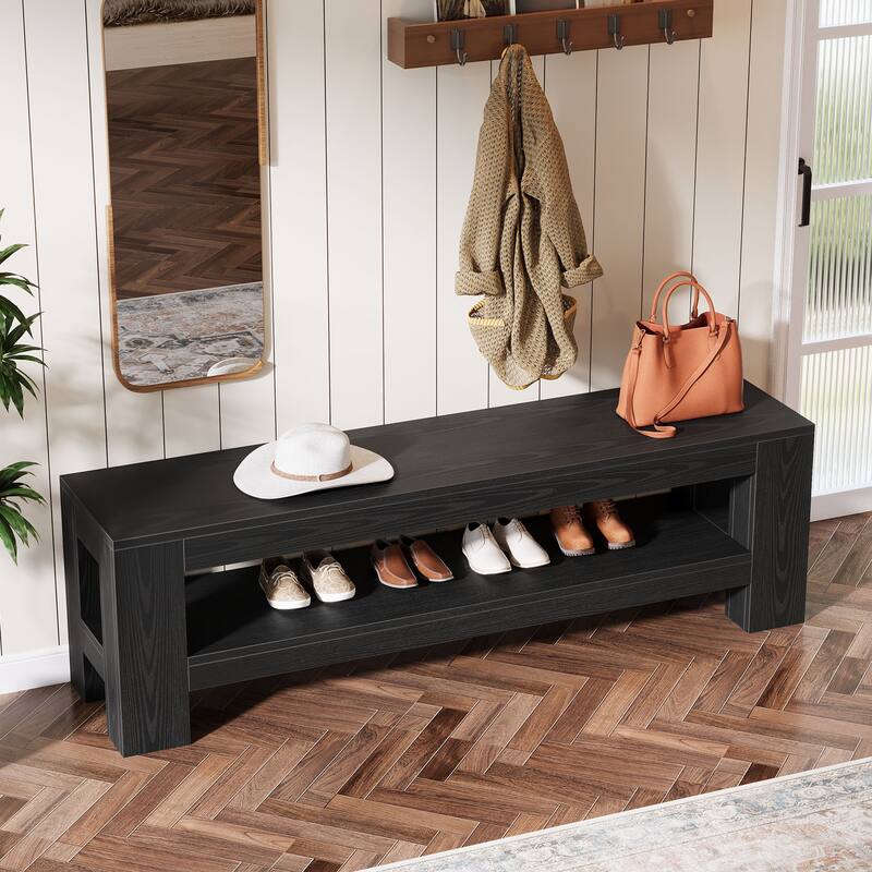 Wooden Entryway Bench with Storage Shelf, Console Shoe Bench, Hallway Kitchen End of Bed Accent Seat Storage Bench for Bedroom