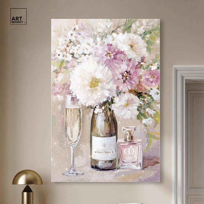 Light Floral Champagne Vase Acrylic by Art Remedy, Ready to Hang