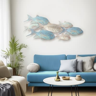 Sagebrook Home Coastal Metal School of Fish Wall Decor, Blue, Iron Wall Art