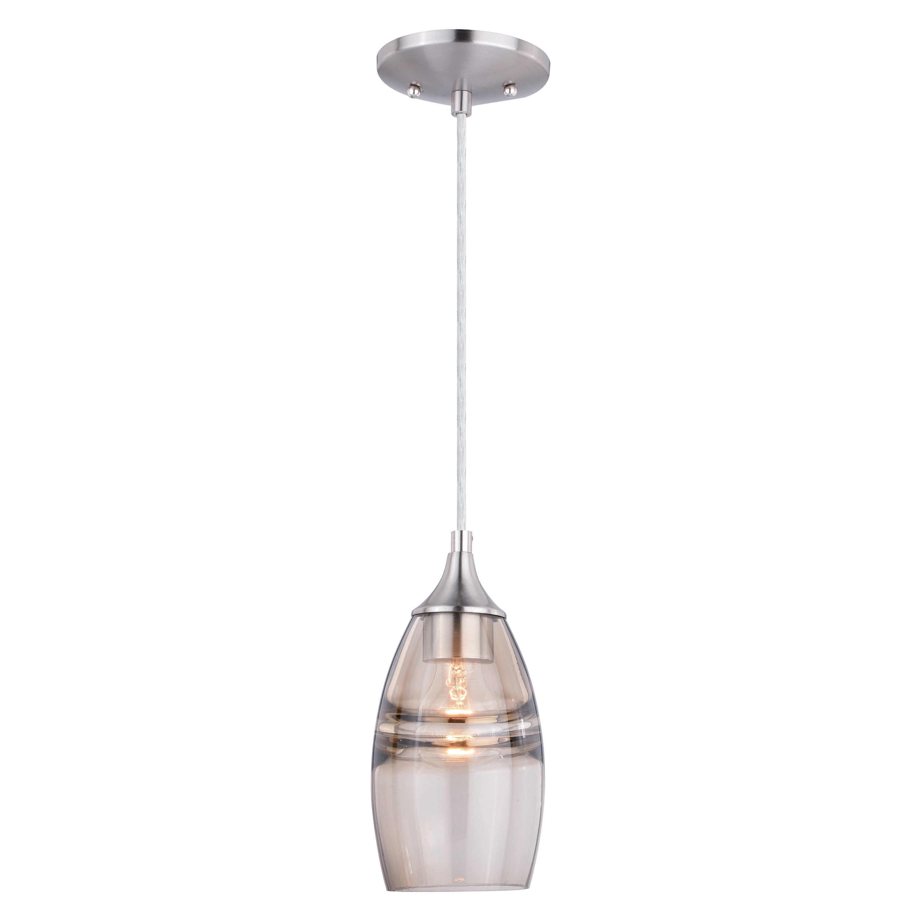 VAXCEL Milano Satin Nickel Mini Pendant Ceiling Light Amber Fog Glass - 4.75-in W x 9.75-in H x 4.75-in D