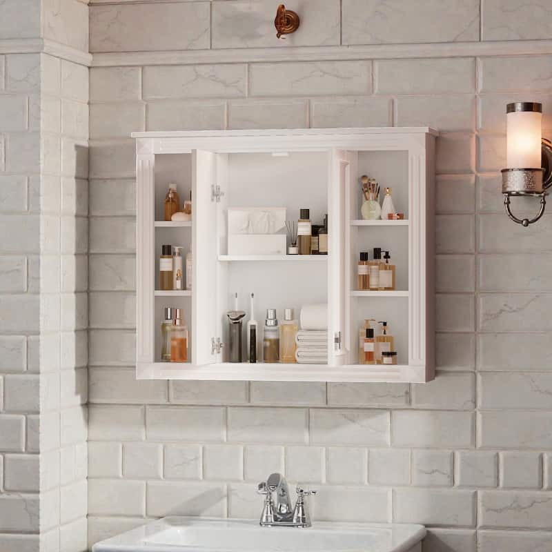 36 Inch Wall Mounted Bathroom Medicine Cabinet with Adjustable Shelf, Soft Close Doors, White Storage Cabinet