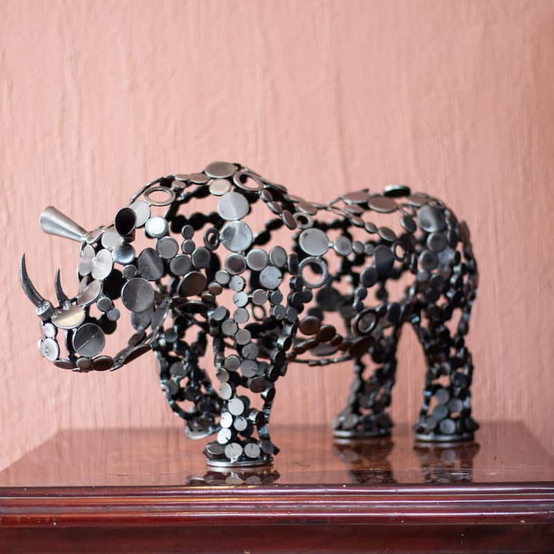 Novica Handmade Rustic Rhino Upcycled Metal Sculpture