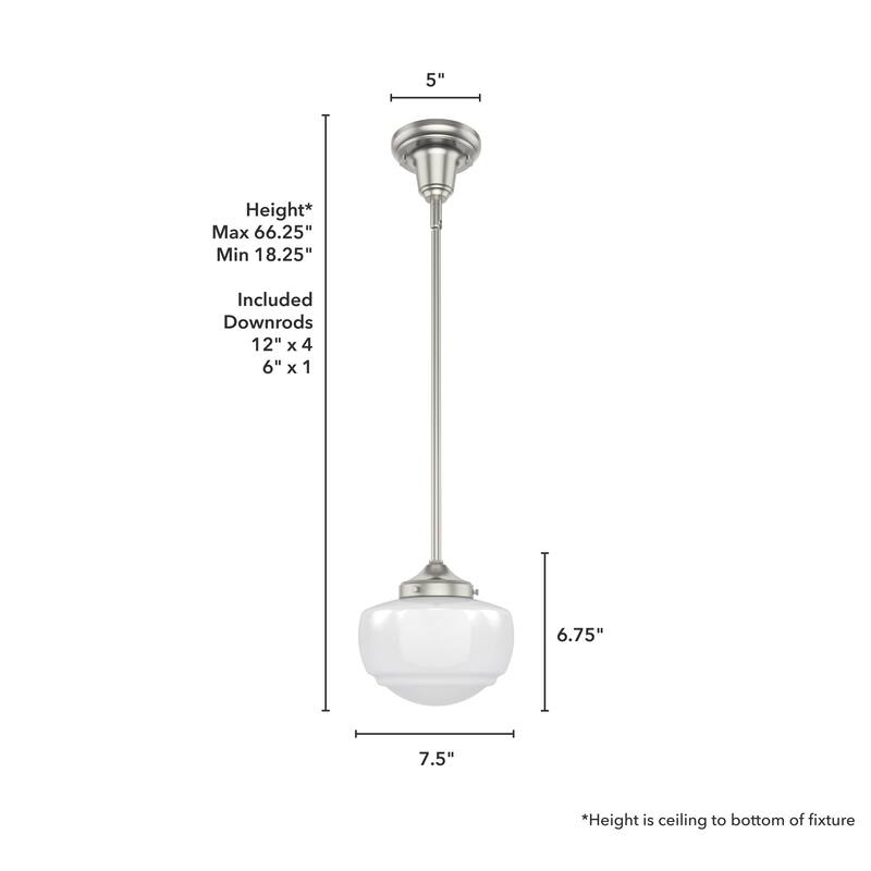 Hunter Saddle Creek 1-Light Mini Pendant / Semi-Flush Mount Ceiling Light - Kitchen Island, Dining Room, Hallway