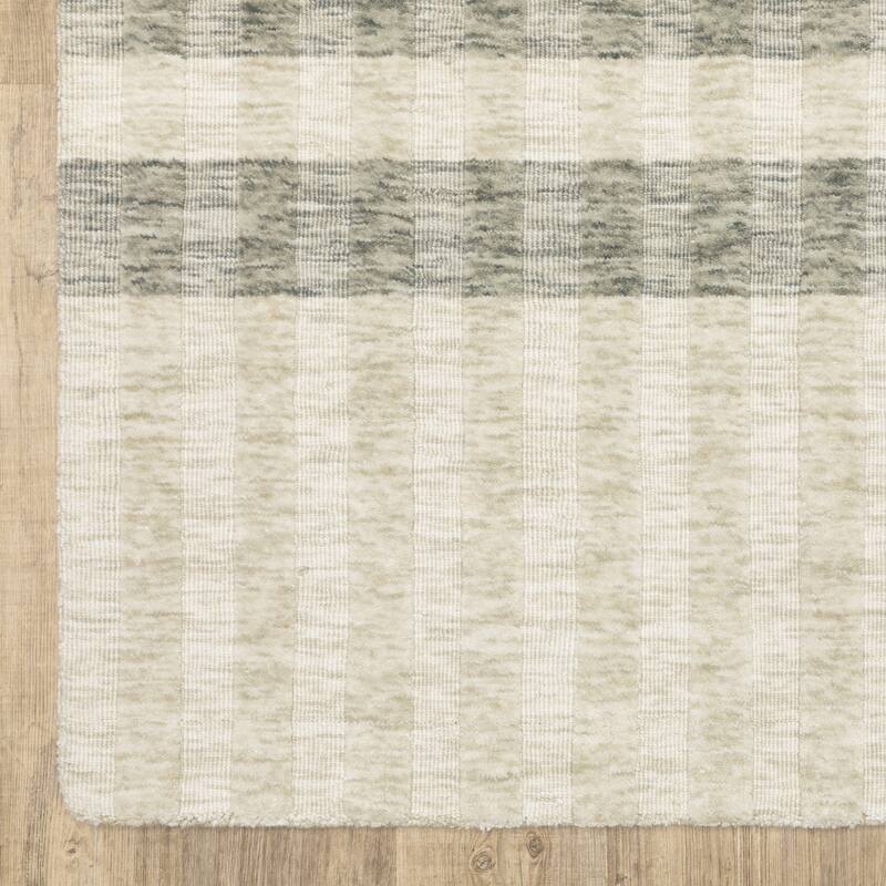 Thalia Scandinavian Textured Stripes Beige/ Grey PET Yarn Area Rug