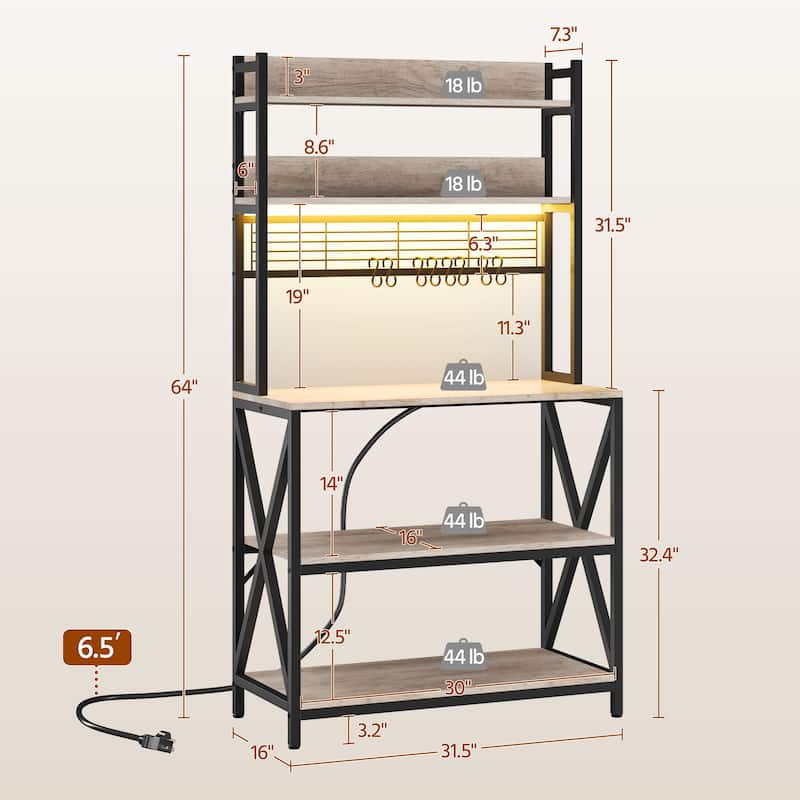 Yaheetech 5-Tier Industrial Kitchen Baker’s Rack Microwave Oven Stand with Power Outlets