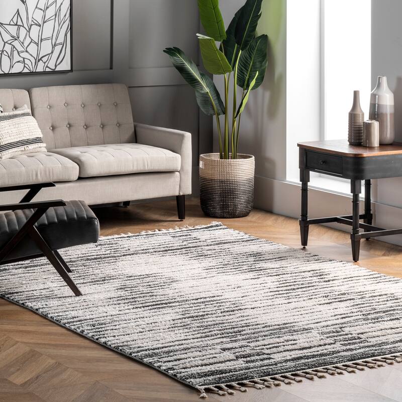 Nuloom Seren Plush Faded Abstract Tassel Area Rug - 4' x 5'6" - Beige - Rectangle