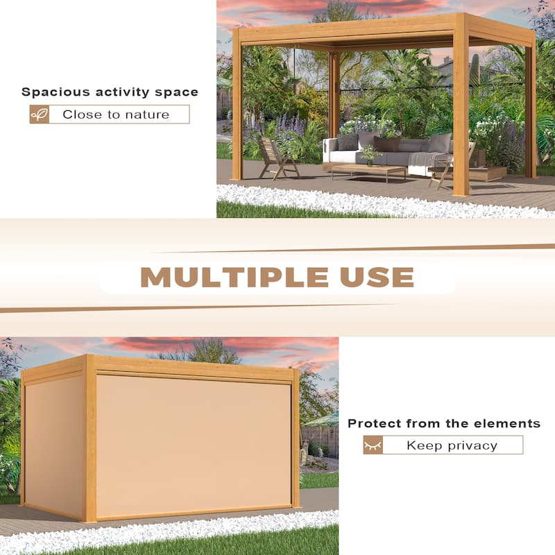 EROMMY Outdoor Louvered Pergola Gazebo with Adjustable Aluminum Rainproof Roof and Pull-Down Screen