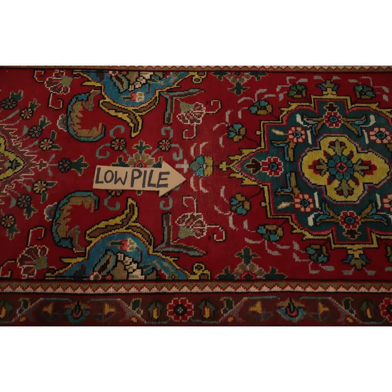 Hand Knotted Oriental 100% Wool Carpet Traditional Floral Red Tabriz Runner Rug - 13' 4'' X 2' 10''