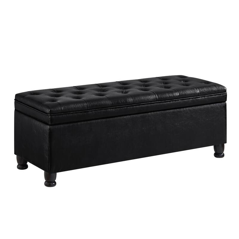 Modern Upholstered Tufted Storage Bench, 45" Wide Bed Bench with Spindle Wooden Legs