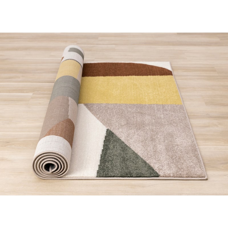 Green Yellow Brown White Blue Geometric High-Traffic Area Rug