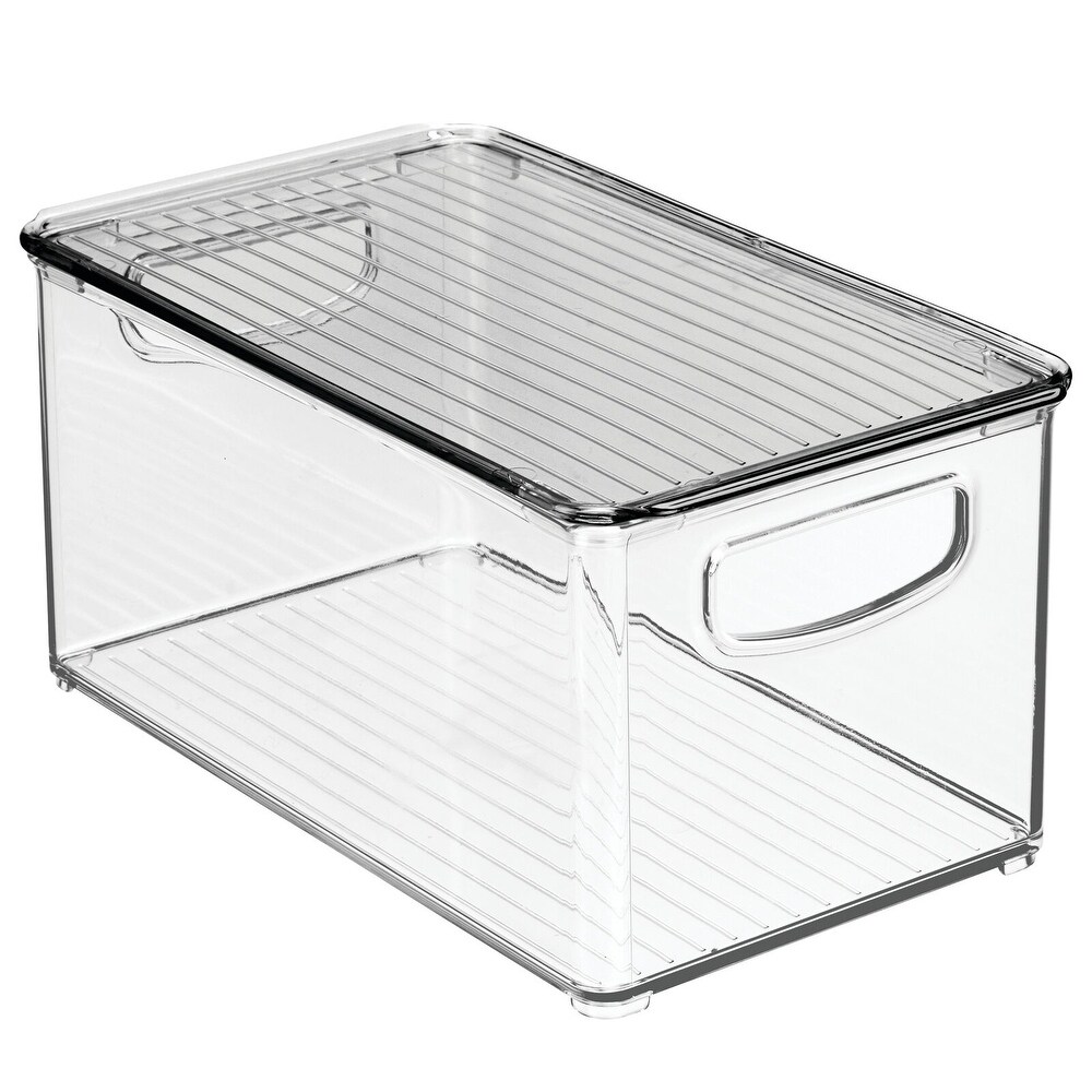 mDesign Slim Plastic Kitchen Storage Bin Box, Lid/Handles, 2 Pack,  Clear/White