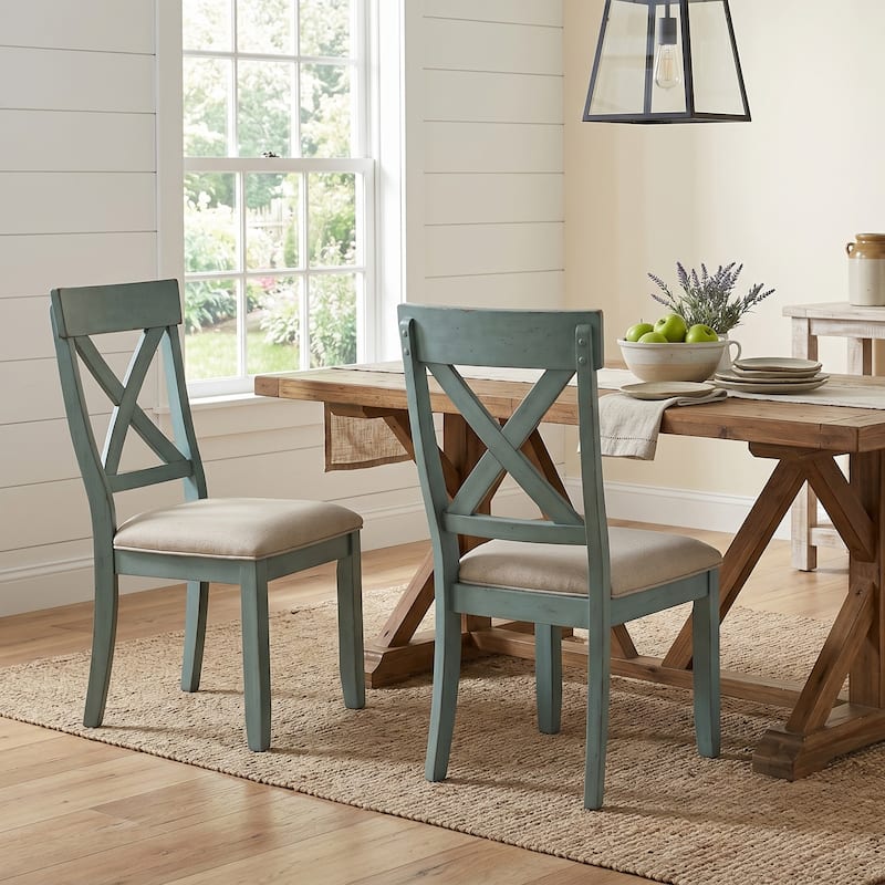 Roundhill Furniture Prato Two-Tone Wood Cross Back Upholstered Dining Chairs (Set of 2)
