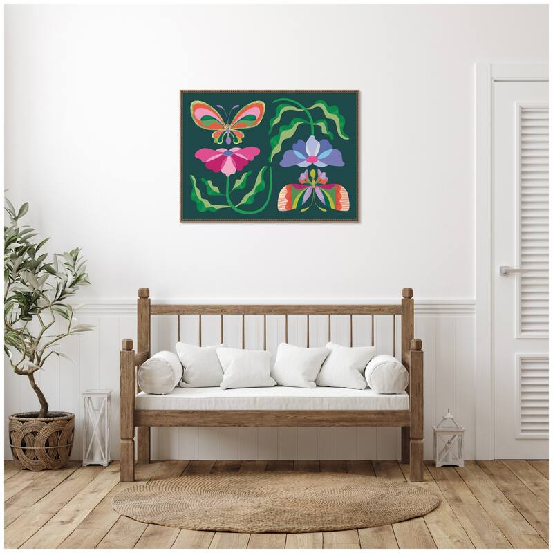 Kate and Laurel Floral Butterflies by Rachel Lee Framed Canvas Wall Art Print
