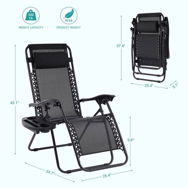 dimension image slide 2 of 6, Bonosuki Patio Zero Gravity Chair Foldable Recliner Lounge Chair