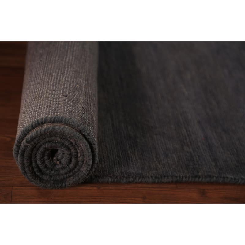 Hand Knotted Oriental 100% Wool Carpet Modern Solid Greys & Charcoal Gabbeh Runner Rug - 9' 9'' X 2' 10''