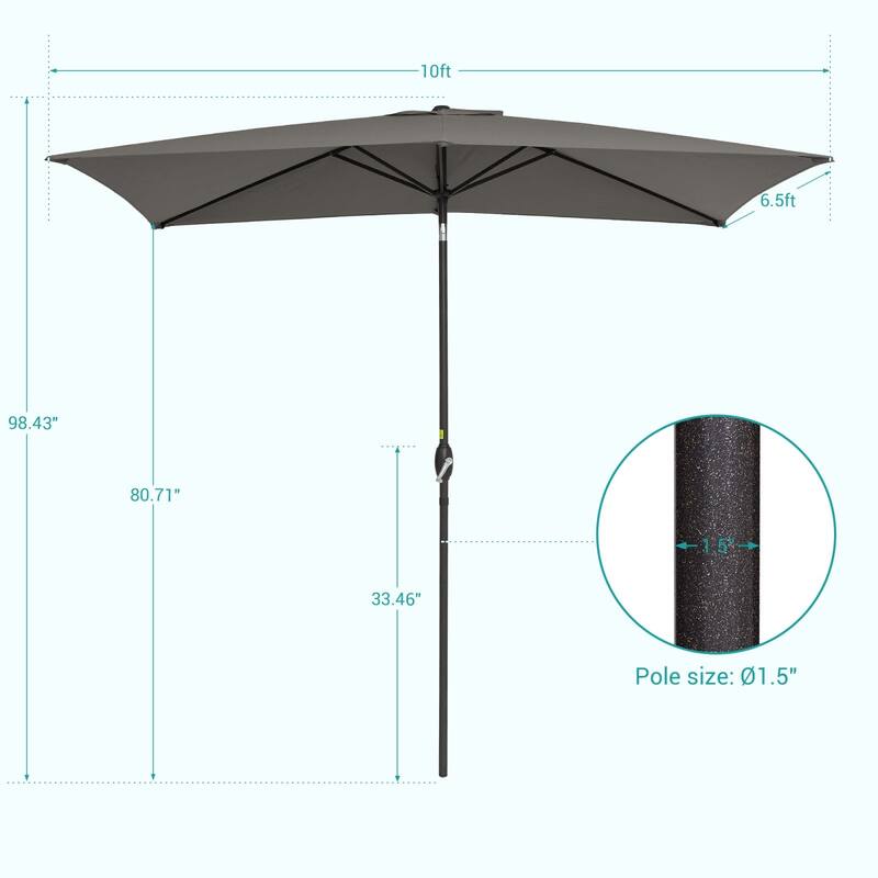 Bonosuki 10x6.5ft Rectangular Aluminum Patio Market Umbrella
