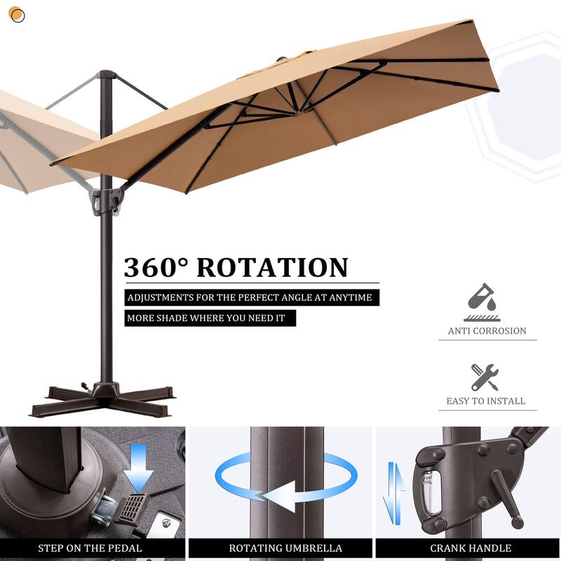 Outdoor Patio Umbrella 9 FT x 11 FT Cantilever-Offset Umbrella with No Base