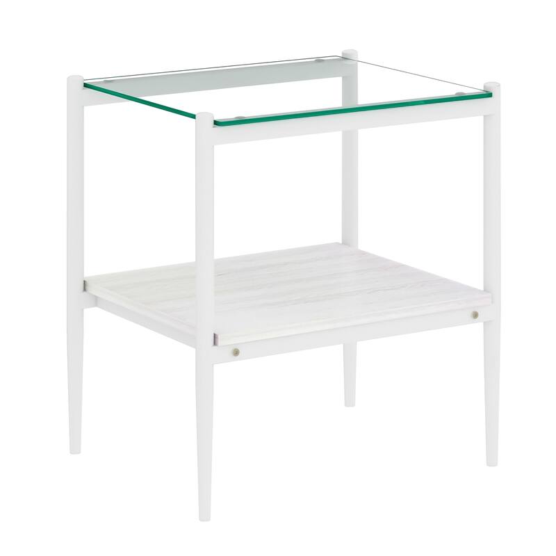 Set of 2 Rectangle End Table Tempered Glass Tabletop with MDF layer