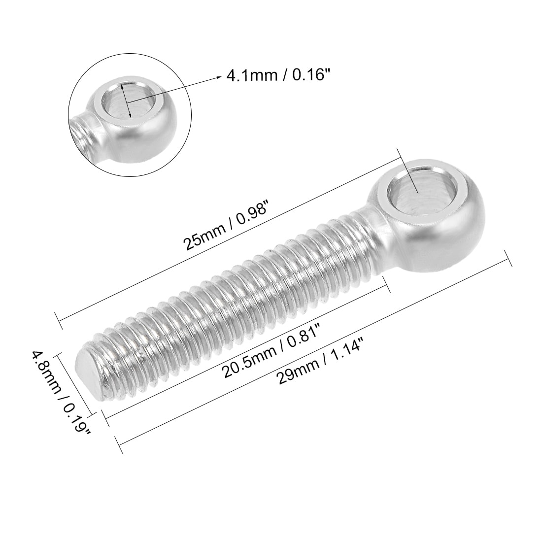 M8 x 40mm 304 Stainless Steel Shoulder Lift Machine Eye Bolt Rig Silver Tone 5pcs