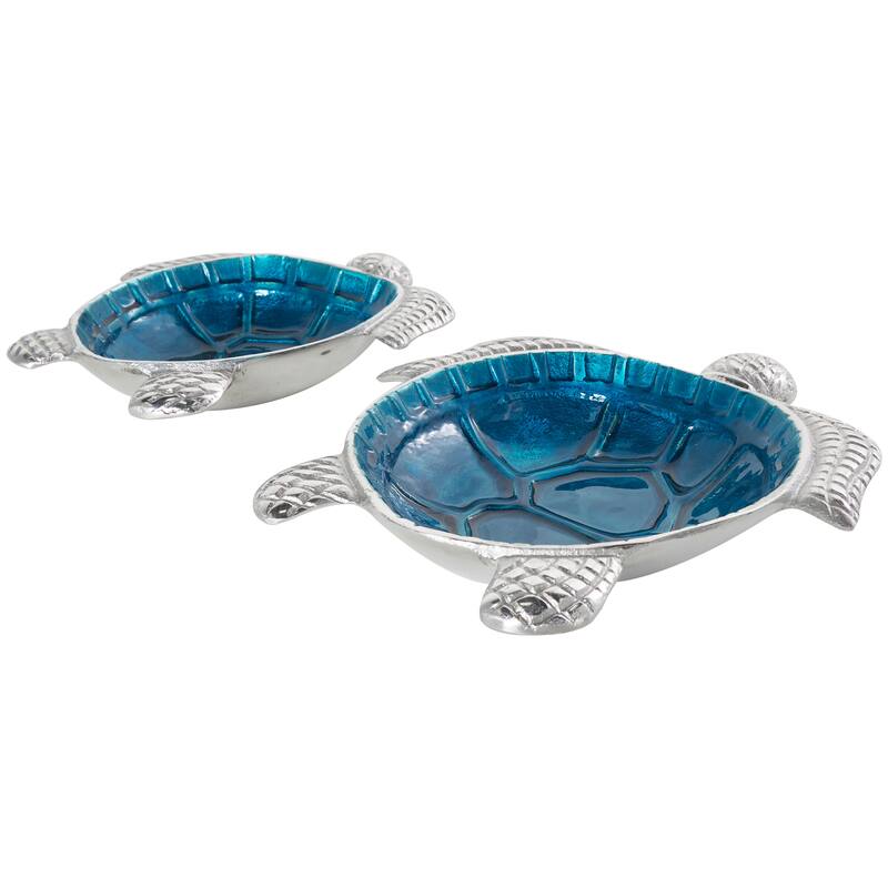 Aluminum Metal Enameled Turtle Decorative Bowl with Silver Metal Exterior (Set of 2)