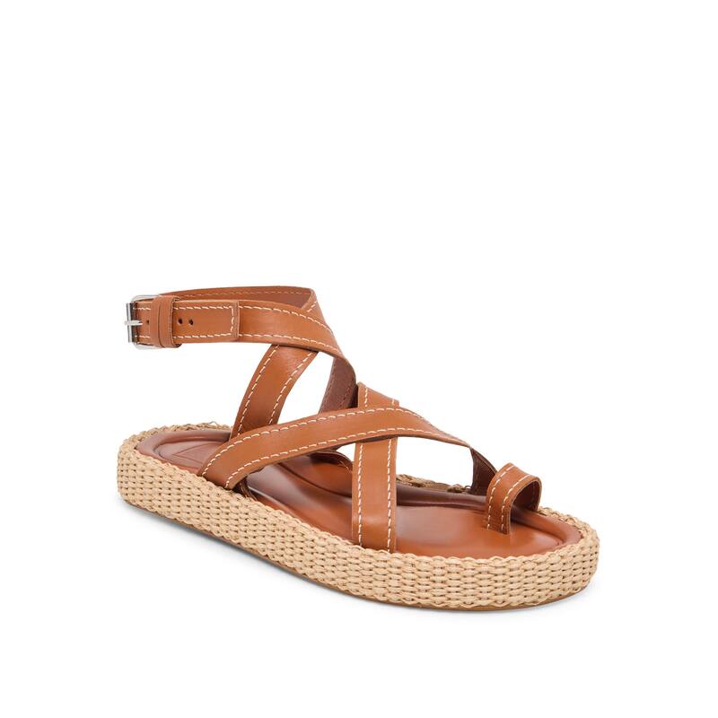 Dolce Vita Roxie Leather and Raffia Platform Sandal