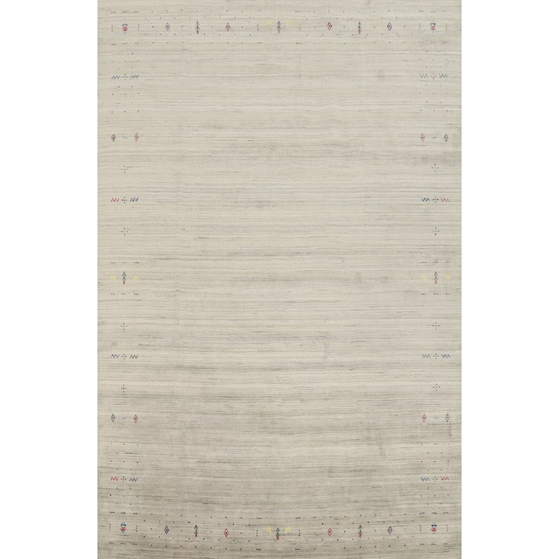 Hand Knotted Oriental Viscose Silk Carpet Tribal Animal Pictorial Beige & Ivories Gabbeh Area Rug - 11' 9'' X 8' 10''