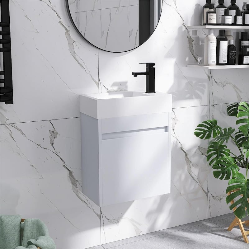 Bathroom Vanity With Sink In 16/18/23 Inch, Floating/Freestanding Bathroom Vanity With Soft Close Door