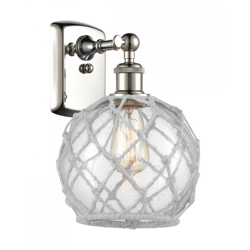 Innovations Lighting Farmhouse Rope 13" Tall Bathroom Sconce - Polished Nickel / Clear / White
