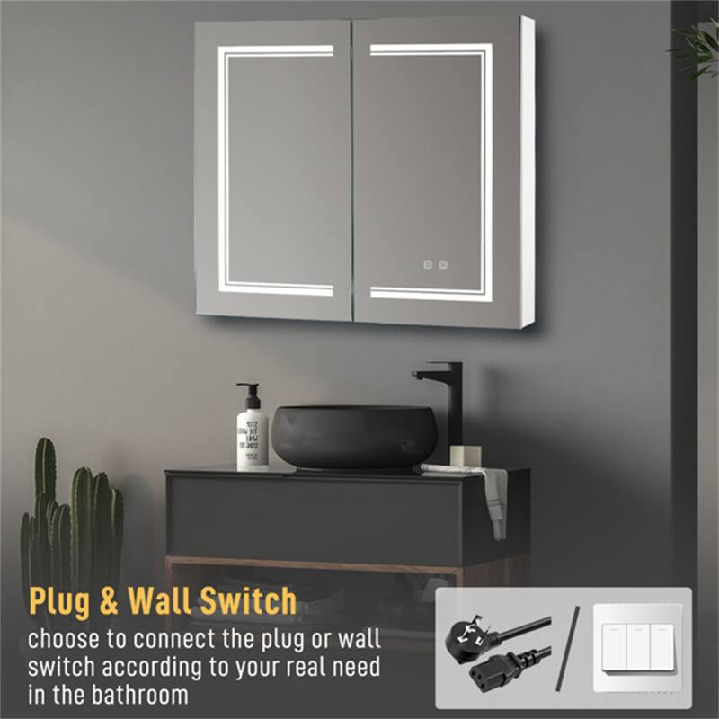 White 32*28in. Led Light Three-Color Lighting Bathroom Wall Cabinet