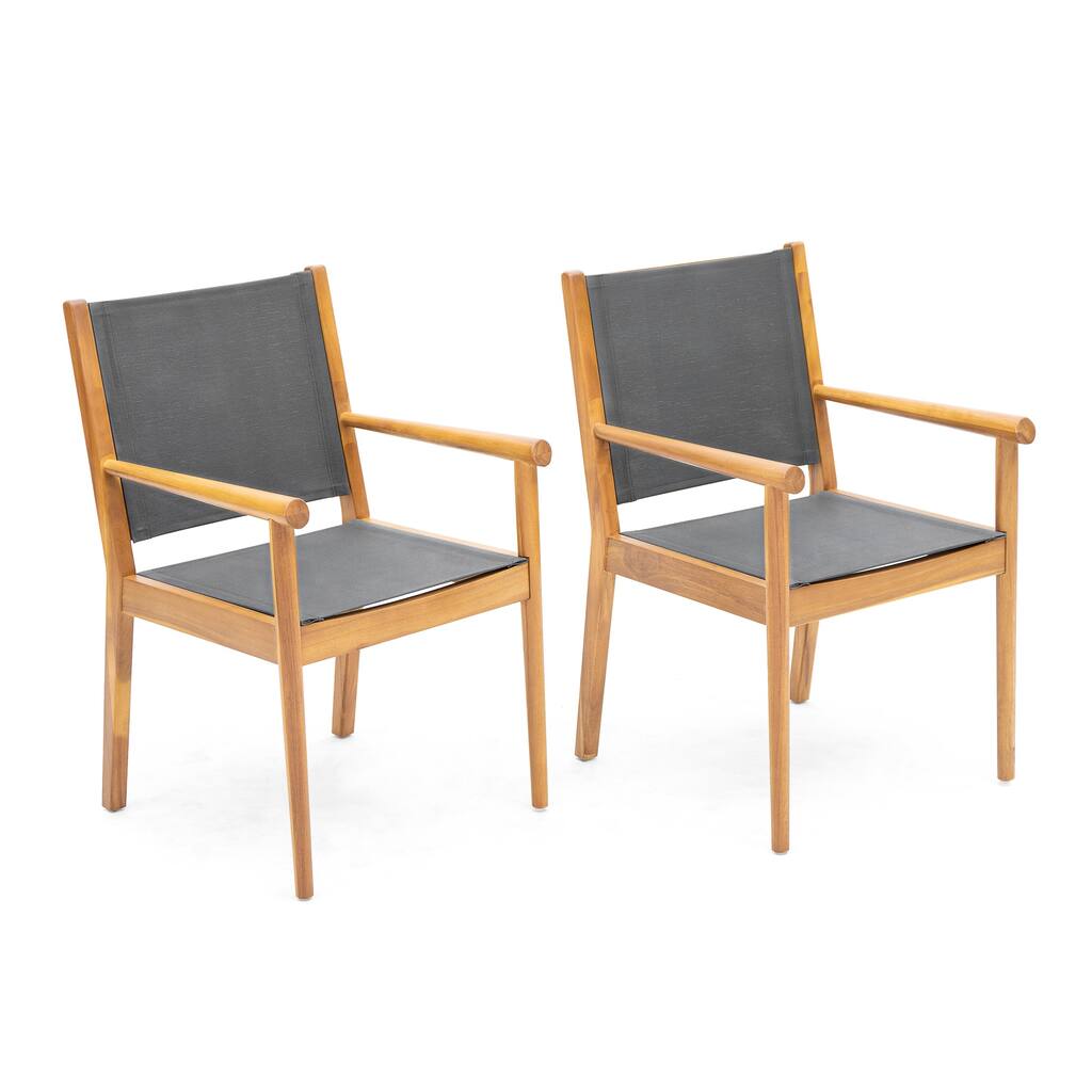 Orry Dining Side Chair Set of 2, Teak Brown Acacia Wood, Dark Gray