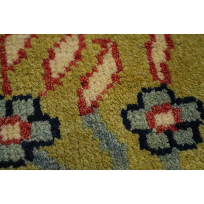 Hand-knotted Traditional Wool Green Floral Oriental Area Rug - 11' 11'' X 8' 9''