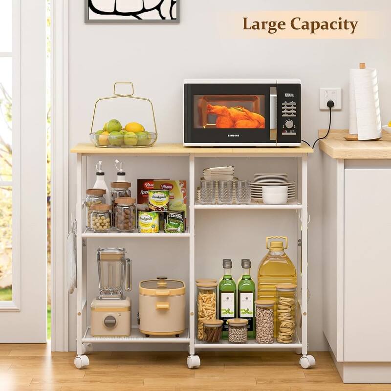 Kitchen Microwave Cart, Adjustable Shelf, Coffee Bar Stand Kitchen Baker's Rack with Wheels Rolling Storage Cart Organizer Shelf