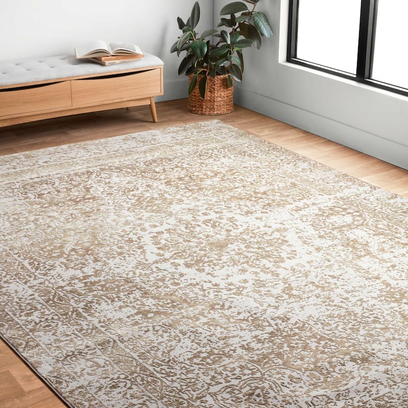 Alexander Home Mason Distressed Traditional Persian Rug - 5'3" x 7'8" - Champagne/Light Grey