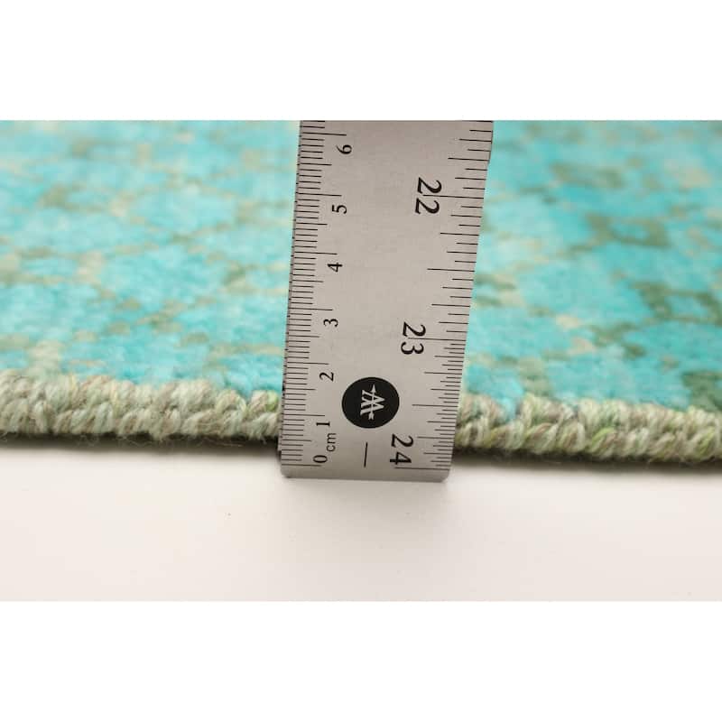 ECARPETGALLERY Hand-knotted Silk Shadow Aqua Wool Rug - 2'6 x 8'0