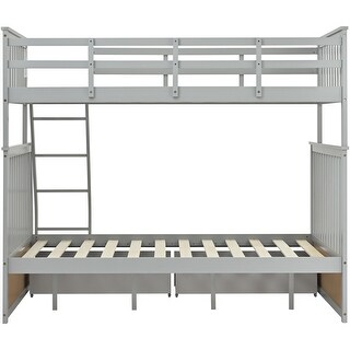 Twin Over Full Bunk Bed with Storage Drawers and Built-In Ladder,Modern Style