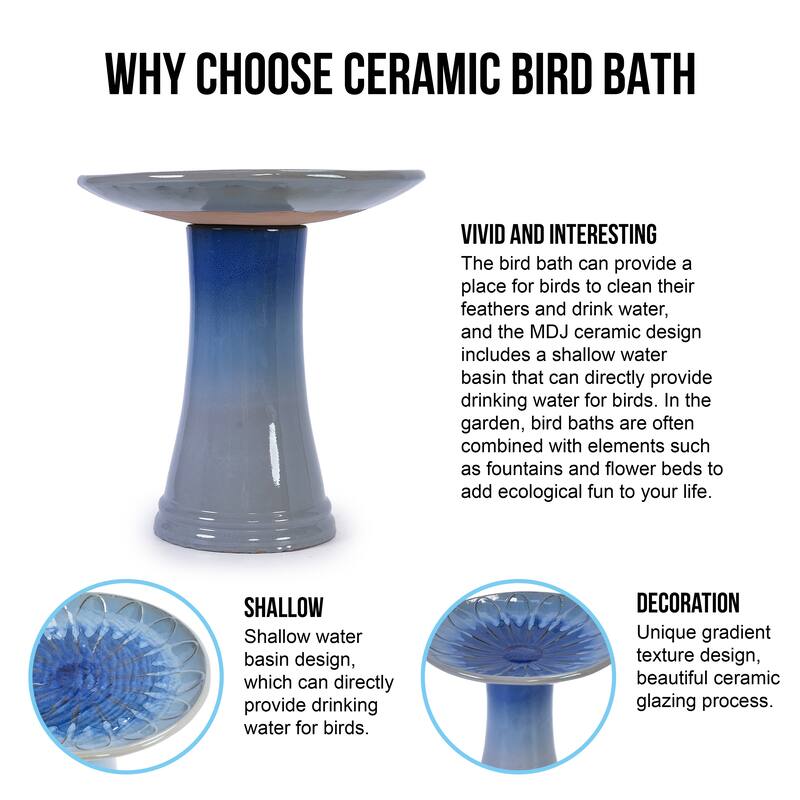 Anmytek Ceramic Bird Bath for Outside Tall Pedestal Glazed Birdbaths