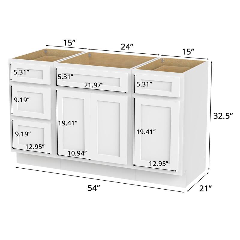 Vanity Art 54" Oak Freestanding Bathroom Vanity Cabinet without Top