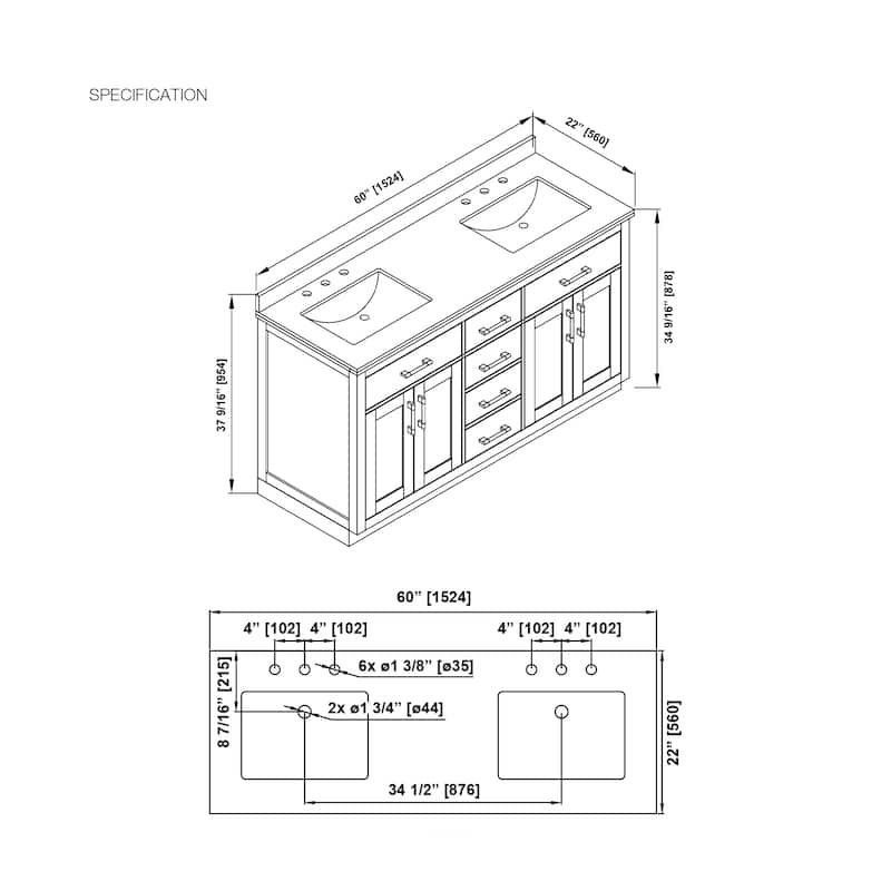 OVE Bailey Bathroom Vanity with Power Bar