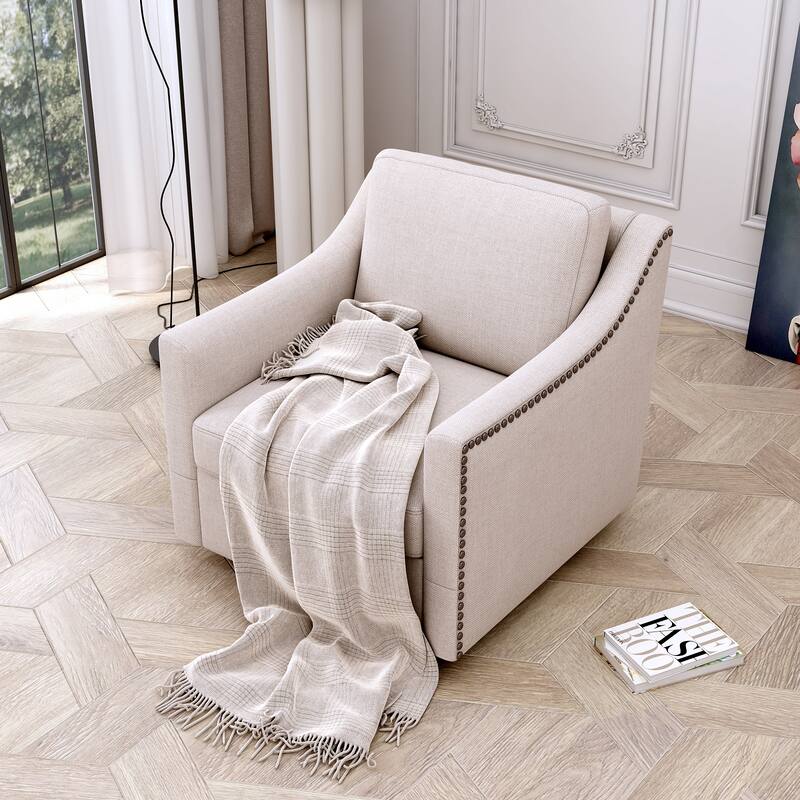 Modern Soft Velvet Upholstered Ergonomics Swivel Armchair: 360 Degree Movement, Brass Nail Decorative