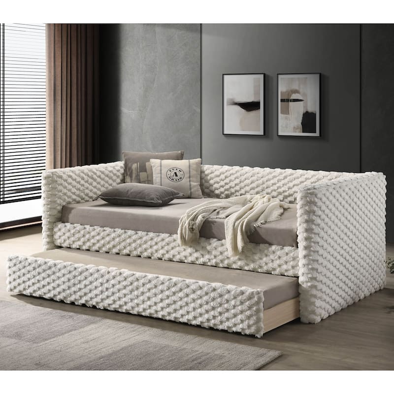 Furniture of America Rein White Twin Upholstered Daybed with Trundle - White