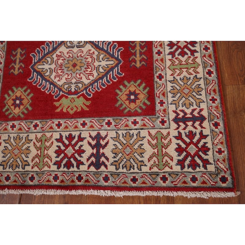 Red Kazak Oriental Accent Rug Handmade Traditional Wool Carpet - 3'2" x 4'10"