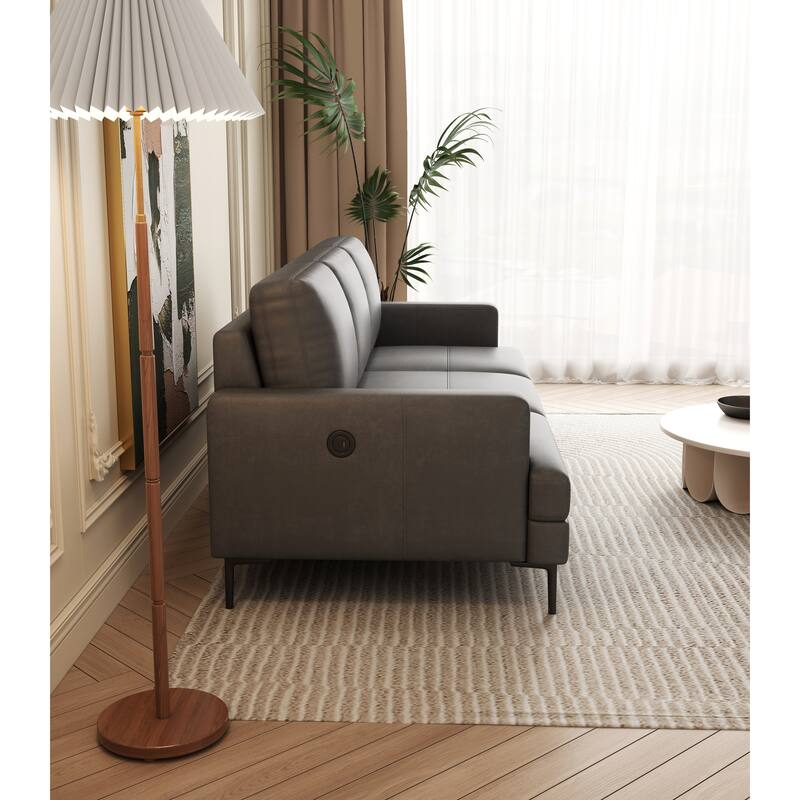 Top-Grain Leather Match Sofa, 77" Comfy Couch with USB Charger, Metal Legs, Ideal for Living Room & Office